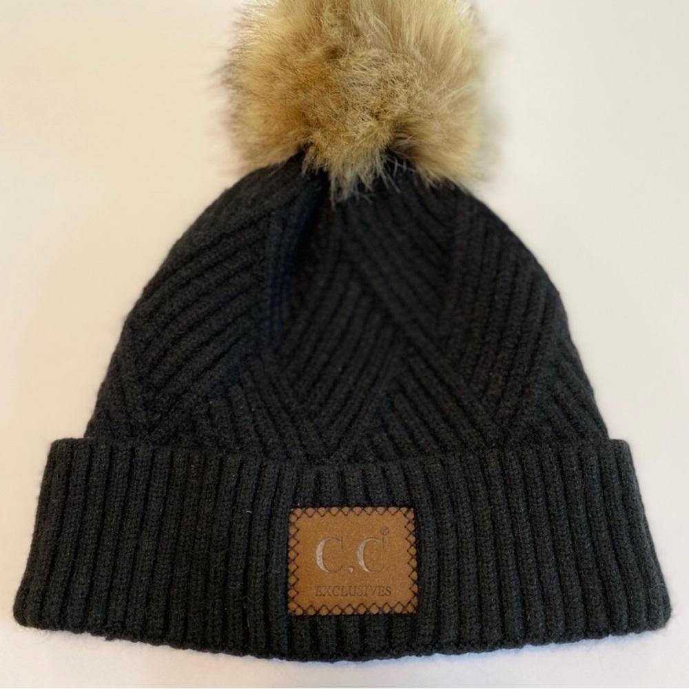 C. C Black Knit Beanie